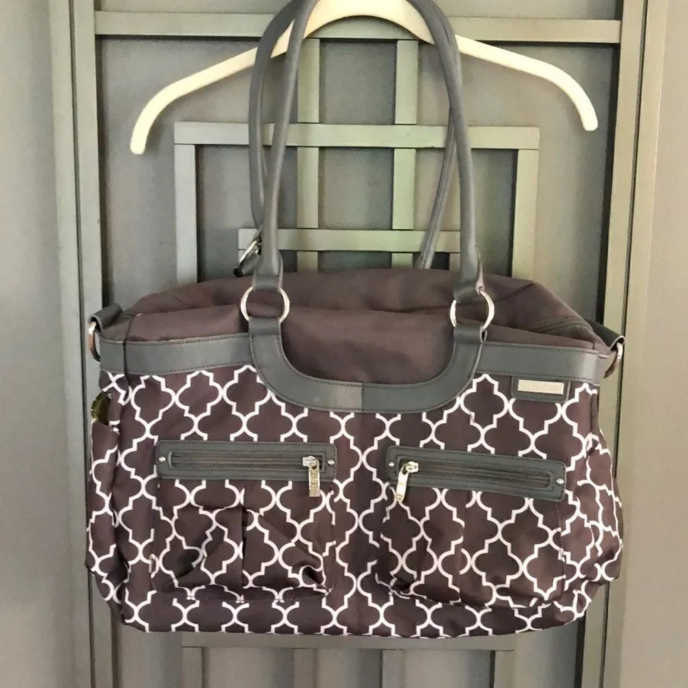 JJ Cole Gray and white Quattro foil diaper bag.